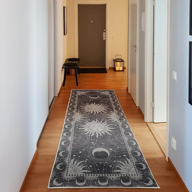 Ambesonne Sun and Moon Decorative Rug, Bohemian Occult Design of Crescent Solar Ornament Esoteric Stars, Quality Carpet for Bedroom Dorm and Living Room, 2' 5" x 7' 5", Dark Taupe