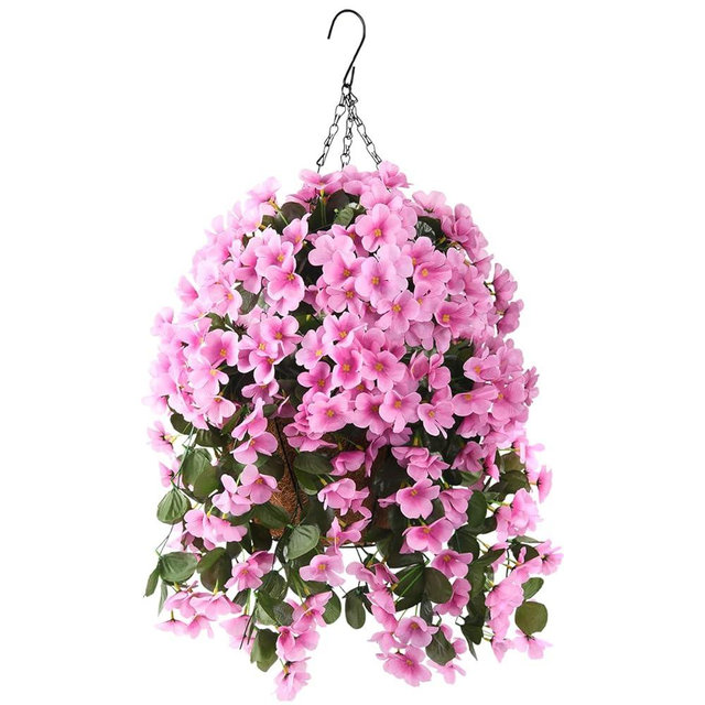 INQCMY Artificial Hanging Flowers with Basket for Garden Outdoor Spring Decoration,Faux Silk Begonia in Planter Look Real UV Resistant for Outside Home Porch Patio Balcony Yard Decor(Pink)