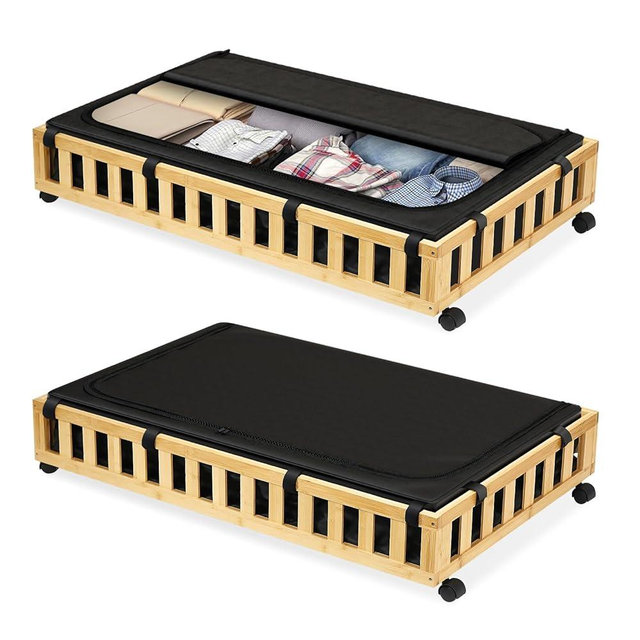 Gashell 2 Pack Bamboo Under Bed Storage with Wheels, 39”x20”x7.8” Lager Under Bed Storage Containers (Natural)