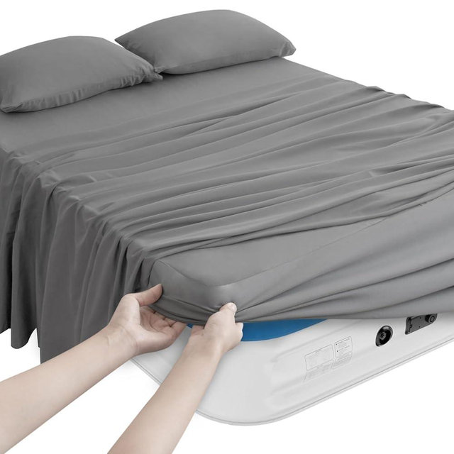 Magik & Kover Queen Sheet Set for Air Mattress - 4 Piece Queen Sheets Set Deep Pocket Up to 24 Inches - Soft & Breathable Air Mattress Sheets Queen Size with Extra Deep Pocket - Grey