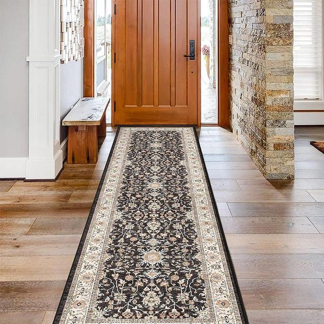 TOPRUUG Washable Runner Rug 2x7 - Hallway Runner Rug Kitchen Rugs and Mats Non Skid Washable Boho Waterproof Carpet Runner for Living Room Bedroom Bathroom (Black, 2X7)