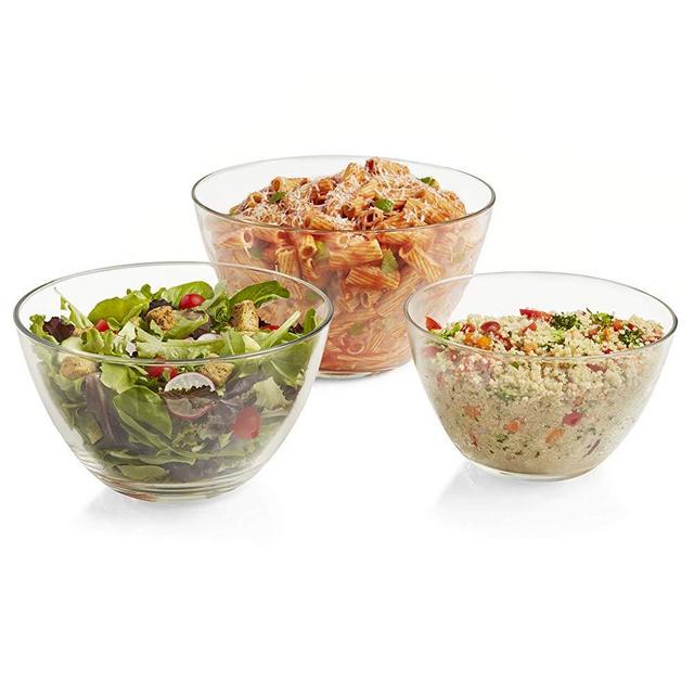 Libbey Urban Story 3-Piece Multi-Size Glass Serving Bowl Set, 8.5-inch, 9.5-inch, 10.75-inch