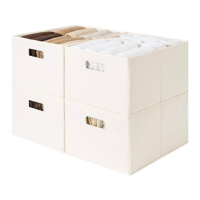 StorageWorks Fabric Storage Bins for Shelves, Closet Organizers and Storage Baskets, Closet Storage Bins with Cutout Handles, Large, 4-Pack, Ivory