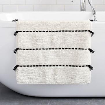 Organic Tassel Stripe Bath Mat - Stone White