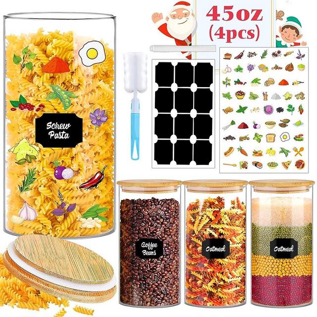 BGraceyy Glass Jars with Bamboo Lids, 45 oz 4 Pcs Kitchen Glass Containers with Bamboo Lids, Stackable Glass Pantry Storage Containers with Lids for Rice, Nuts, Flour, Pasta, Oatmeal, Coffee Bean