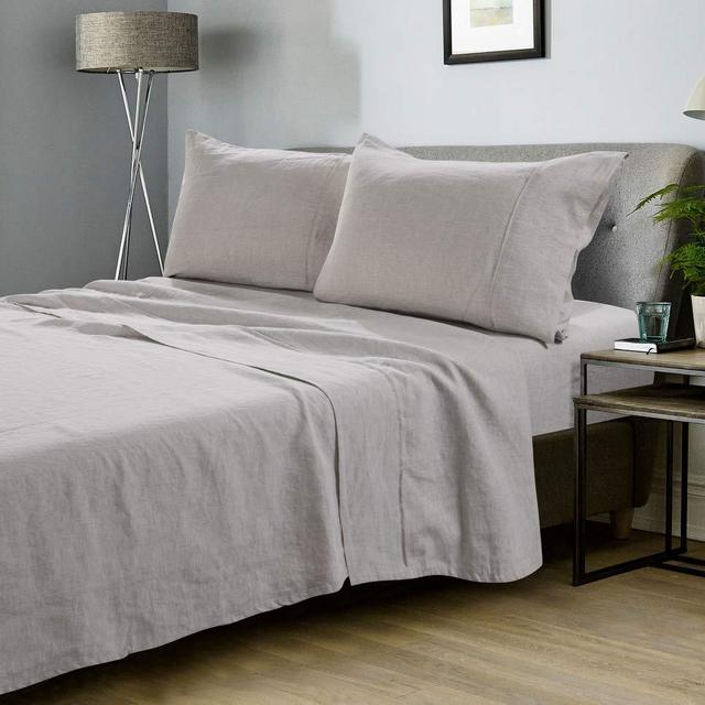meadow park 100% Stone Washed Linen Sheets with Pillow Cases, Queen Size 4 Pcs Set, Deep Pocket, Soft and Breathable Fabric, Cool Night Sleep Comfort, Natural Color