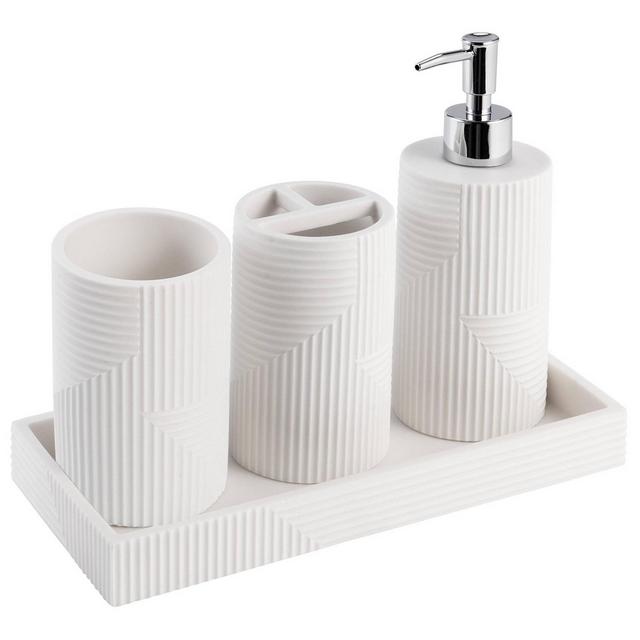 4pc Sedona Stone Resin Sand Effect Bath Accessory Set White - KRALIX