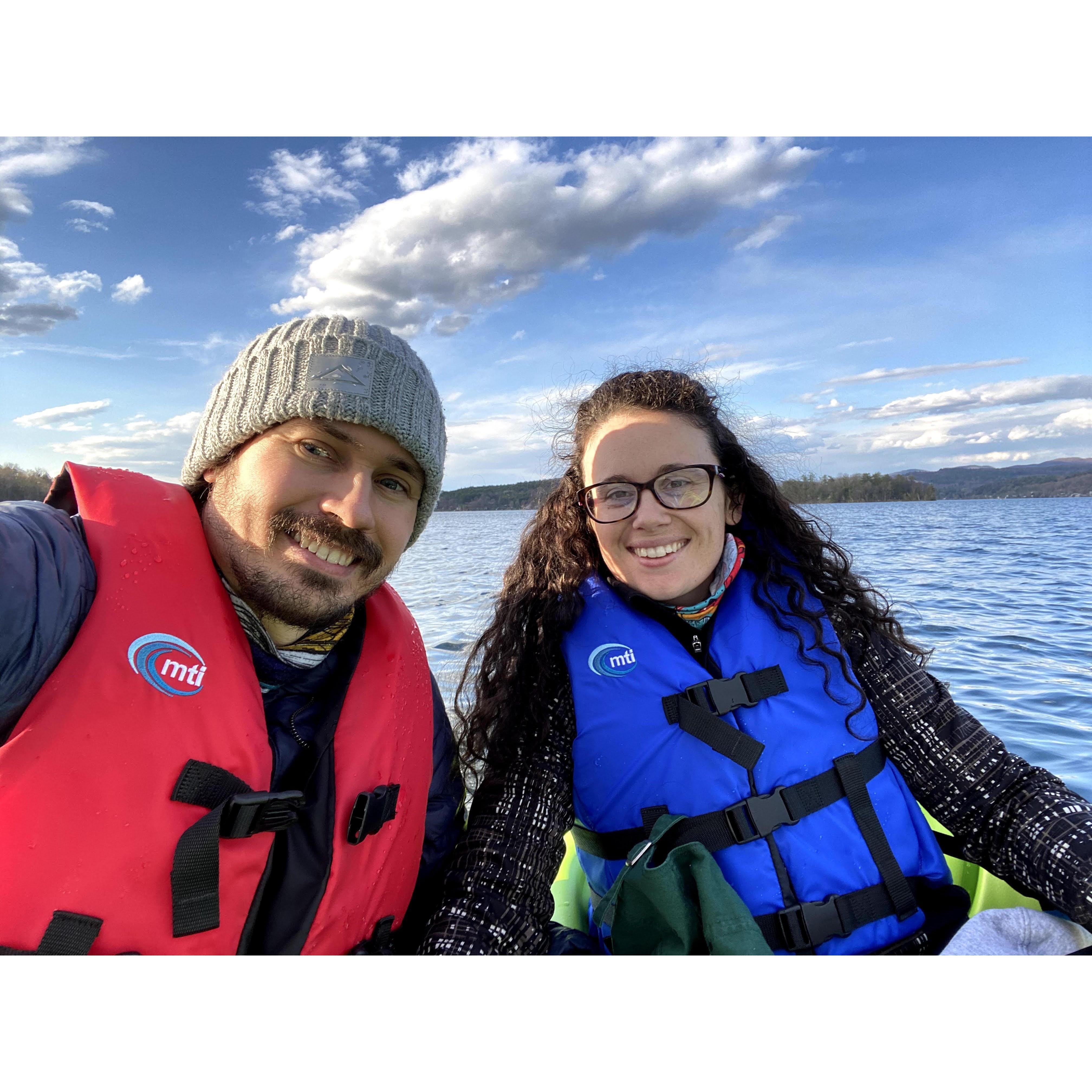 We are always drawn to the lake! Kayaking on Lake Bomoseen, April 2020