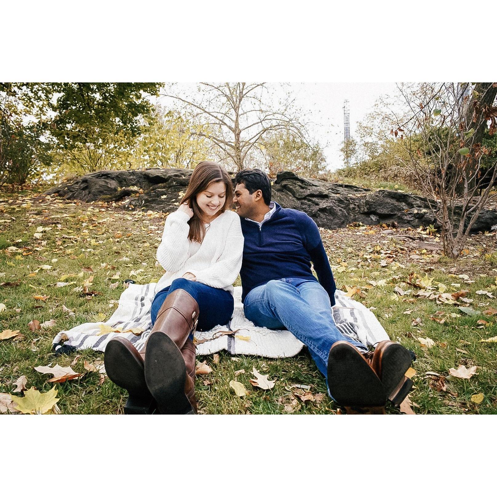 Engagement photo in Central Park, November 2019
