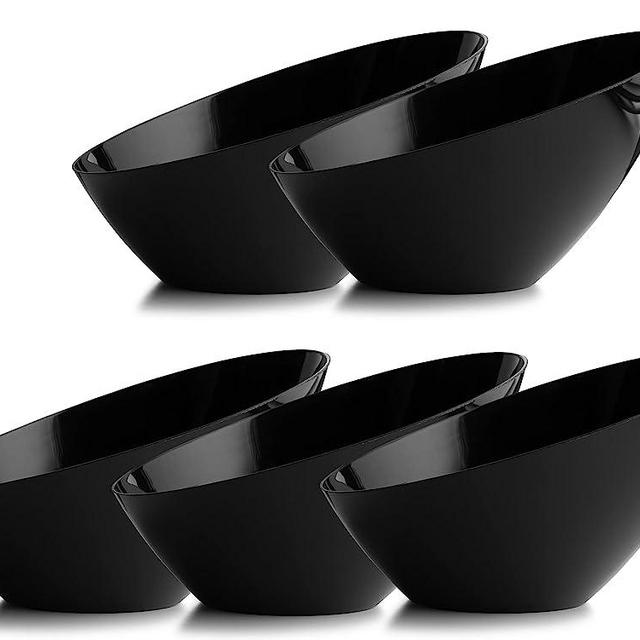 Plastic Serving Bowls Plastic Candy Bowl for Weddings, Buffet, Offices, Disposable Black Plastic Angled Bowls for Party's, Salads, Snacks and Fruit Bowl 5 Pack