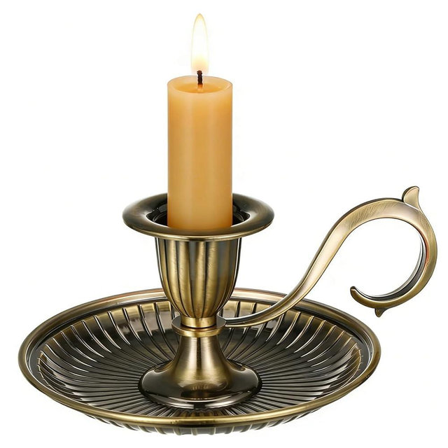 Brass Candle Holder for Centerpieces Table,Vintage Candlestick Holders Taper Candle Holders with Handle for Wedding,Metal Candlestick Stand for Mantle Decor,Handheld Candlesticks for Housewarming Gift