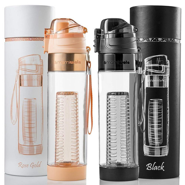 MAMI WATA Fruit Infuser Water Bottle – 24 Oz – Tritan Plastic - Unique Stylish Design – Fruit Infused Water recipes eBook & Insulating sleeve – Beautiful Gift Box