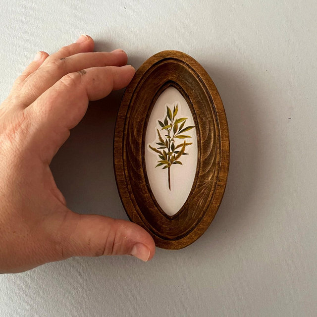 Small oval frame size 2 x 4 inches brown photo frame, mini oval wood frame , miniature oval frame