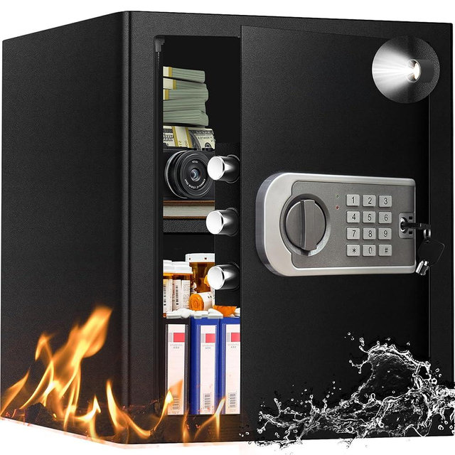 YAYAG Home Safe Box, 2.5 Cu Ft Steel Safety Safe Fireproof Waterproof with Emergency Battery Box - Digital Keypad & Keys, Removable Shelf, Personal Security Document Combination Lock for Office