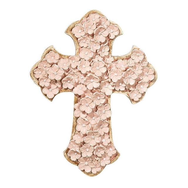 Dicksons Raised Flower Blossom Pastel Coral Pink 12 x 9 Resin Stone Hanging Wall Cross