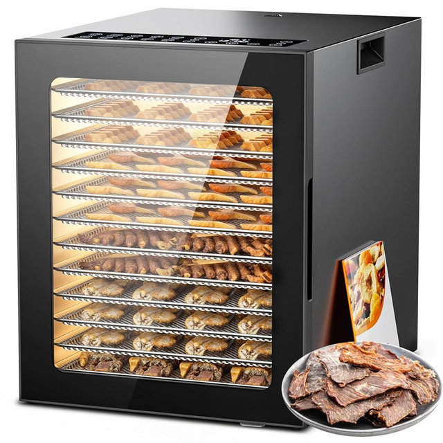 Food Dehydrator, 12 Stainless Steel Trays in 850W Dehydrator Machine, 48 Hour Digital Timer and 165°F Temperature Adjustable, Food Dryer for Jerky, Dog Treats, Meat, Fruit, Herbs