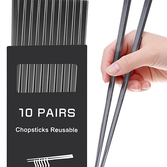 Chopsticks,LIANGKEN 10 Pairs Dishwasher Safe Fiberglass Chopsticks Set,9.5 Inch Reusable Japanese Chinese Chopsticks , Non-Slip, Easy to Use (colorful ) (9.5 inch, pure black)