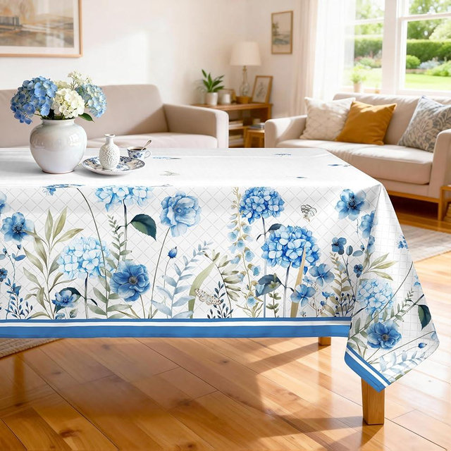 Arquiel Spring Summer Flowers Tablecloth Waterproof, Blooming Hydrangea Table Cloth Rectangle Stain Resistant, Washable Table Cover for Home Kitchen Dining Party Decoration (60×84 Inch)