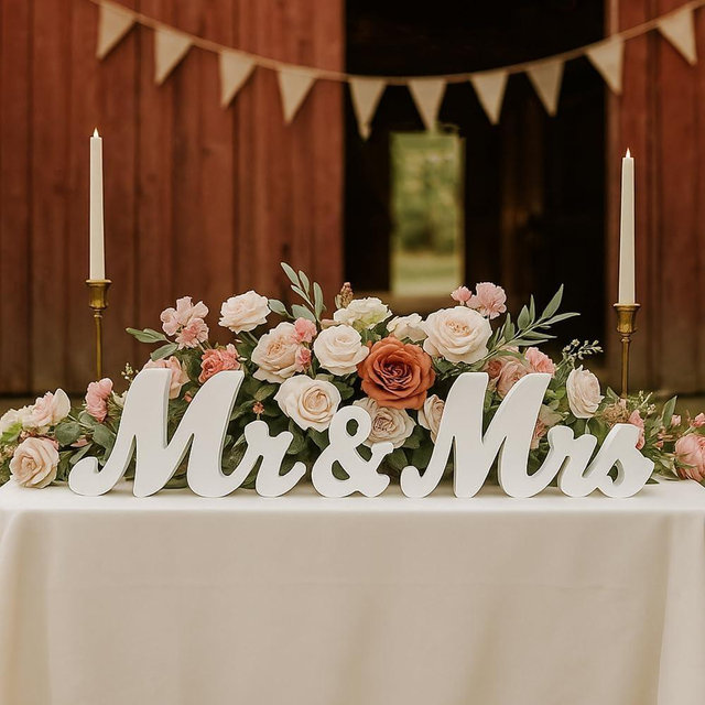 DyerKuLee Mr & Mrs Sign for Wedding Table, Wedding Decorations for Reception, Large Wooden Letters Centerpieces Decor for Sweetheart Table, Ceremony, Anniversary, Party and Valentine's Day(White)