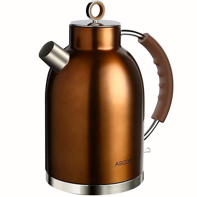 Electric Kettle, ASCOT Stainless Steel Electric Tea Kettle, 1.7QT, 1500W, BPA-Free, Cordless, Automatic Shutoff, Fast Boiling Hot Water Heater - Copper