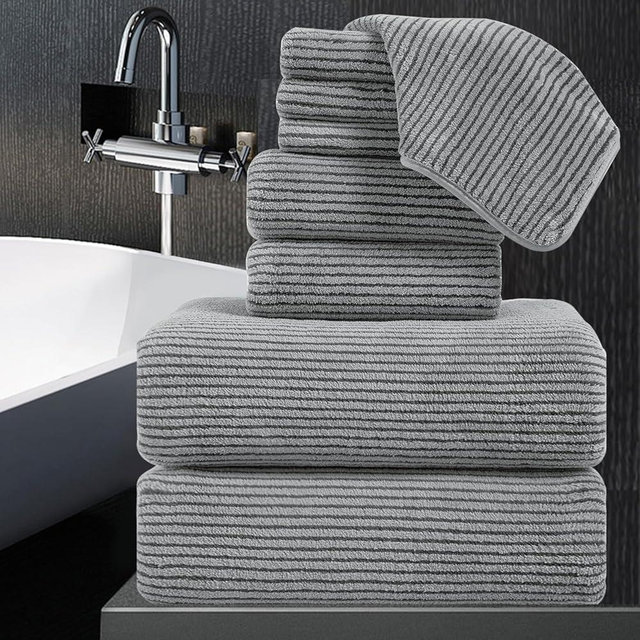 8-Piece Premium Towel Set for Bathroom|2 Oversized Large Bath Sheet,2 Hand Towels,4 Washcloths|Soft Cozy Highly Absorbent Fast Dry Microfiber Towel Set for Hotel,Bathroom Essentials,Dark Grey
