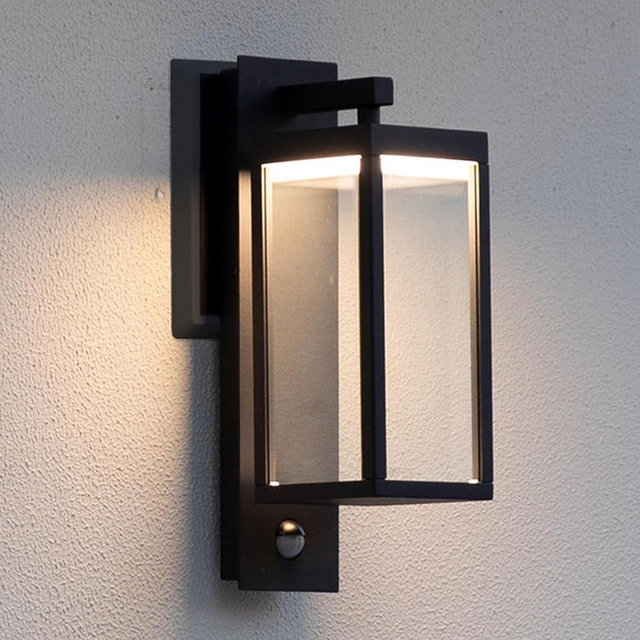 Inowel Outdoor Light Wall Sconce Motion Sensor Porch Light for House,15" LED Modern Exterior Lighting Fixture Black,Waterproof Outside Lantern with Clear Glass for Garage Patio Garden