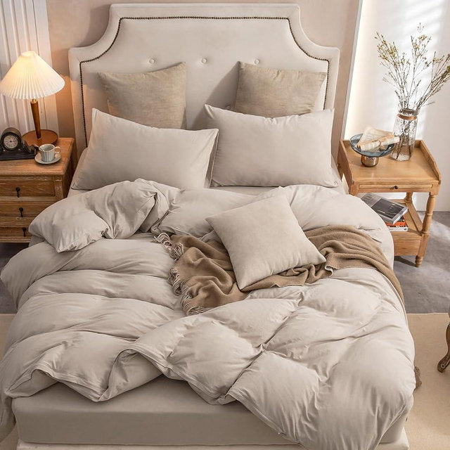 PURE ERA Jersey Knit Duvet Cover Set 100% T-Shirt Cotton Super Soft Comfy 3pc Bedding Set with Zipper Closure (Solid Dark Beige, King)