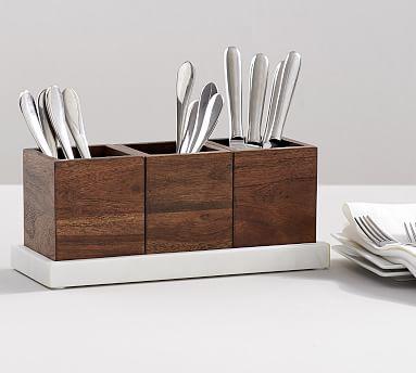 Chateau Marble & Acacia Wood Flatware Caddy