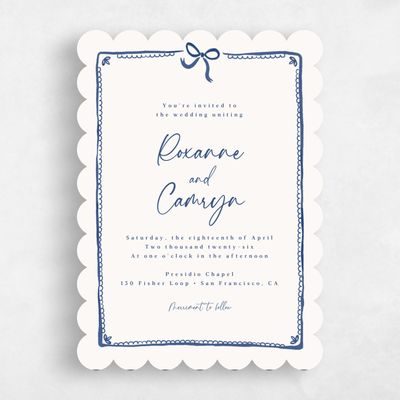 Blue Scalloped Wedding Invitation - Galleria Portrait