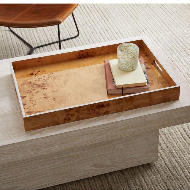 Lacquer Rectangle Tray Mdf Composite Burl Wood White