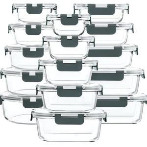 M MCIRCO 30 Pieces Glass Food Storage Containers with Snap Locking Lids,Glass Meal Prep Containers Set - Airtight Lunch Containers, Microwave, Oven, Freezer and Dishwasher