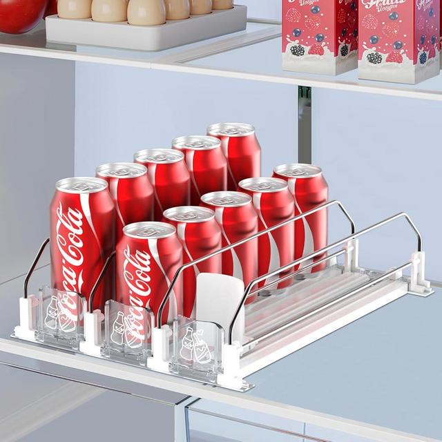 IBORING Drink Organizer for Fridge,Self Pushing Fridge Drink Organizer,Automatic Drink Dispenser for Fridge-Holds up to 15 Cans