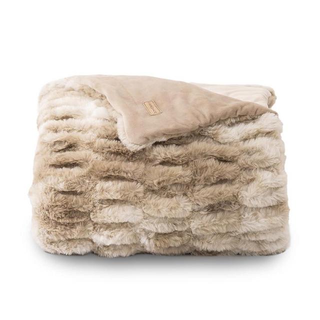 EVERGRACE Faux Rabbit Fur Throw Blanket, Luxurious Soft Bubble Fluffy Blanket, Ruched Cozy Fuzzy Throw Blankets 60x80 in, Plush Warm Reversible Velvet Mink Blanket for Couch Bed Sofa, Beige
