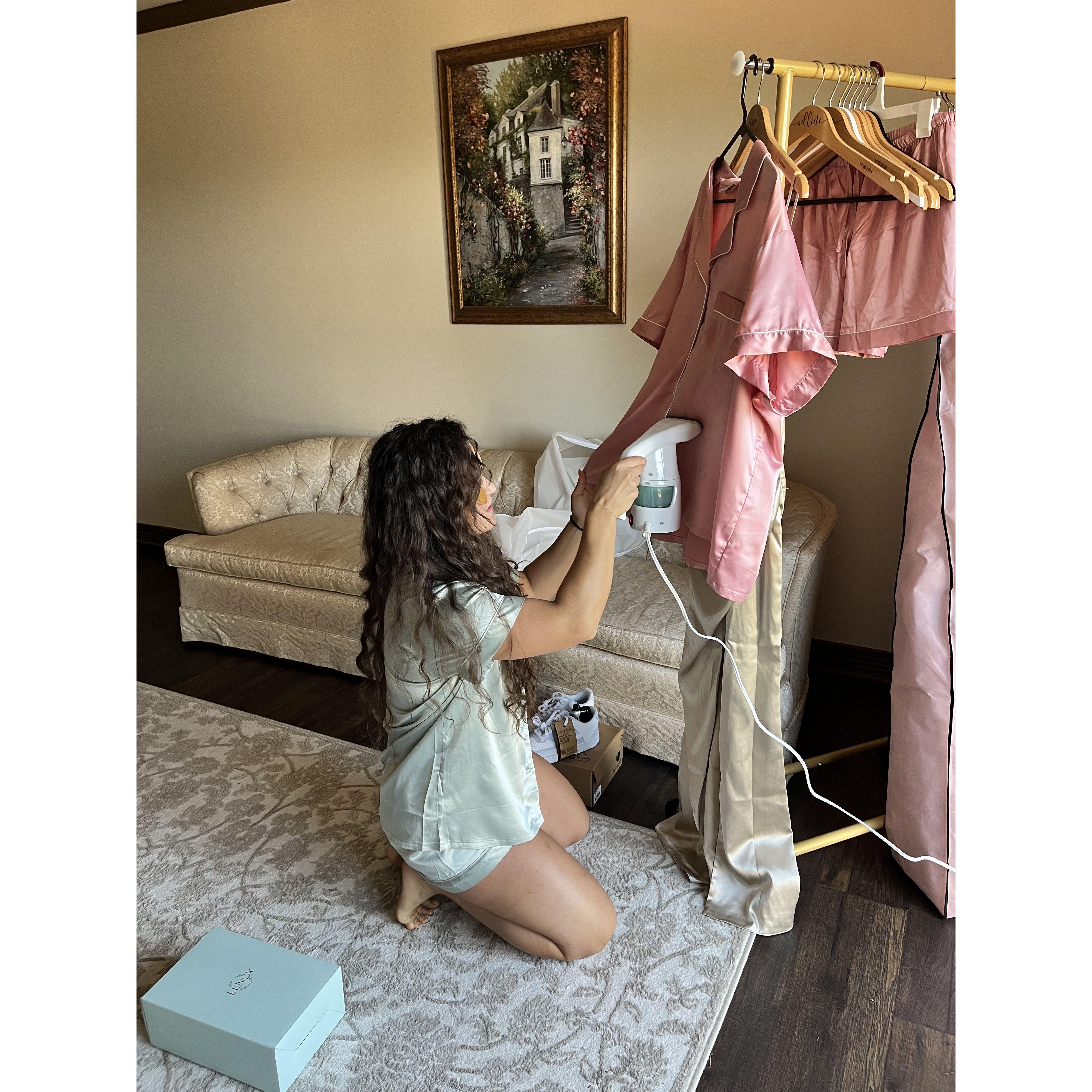 Isavel steaming Sarai's pajama set