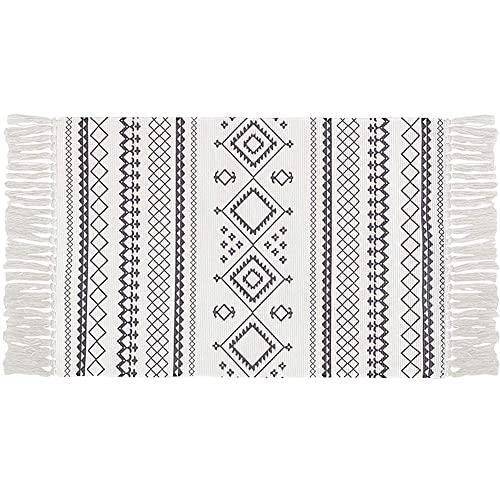 Ukeler Cotton Printed Boho Bathroom Rug Decorative Bohemian Kilim Rug Entryway Thin Throw Rug Washable Indoor Doormat 2'×3'