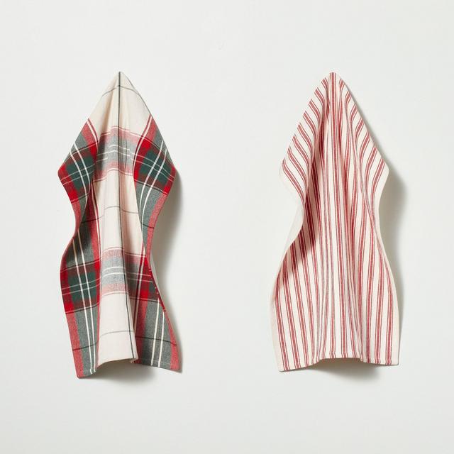 2pc Holiday Plaid & Multi Stripe Kitchen Towel Set Red/Green - Hearth & Hand™ with Magnolia
