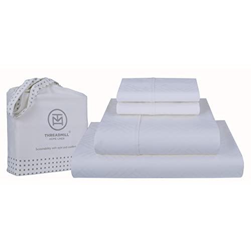 800 Thread Count Jacquard Celine Damask Cotton Sheets Queen Size - 100% Cotton 4 Piece Bed Sheet Set with Deep Pocket, Smooth Sateen, Queen Bedding, Ivory