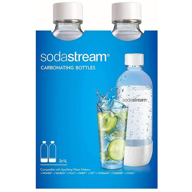 SodaStream Dishwasher safe 1L CLASSIC DWS Carbonating Bottle WHITE (twinpack), Pack of 2