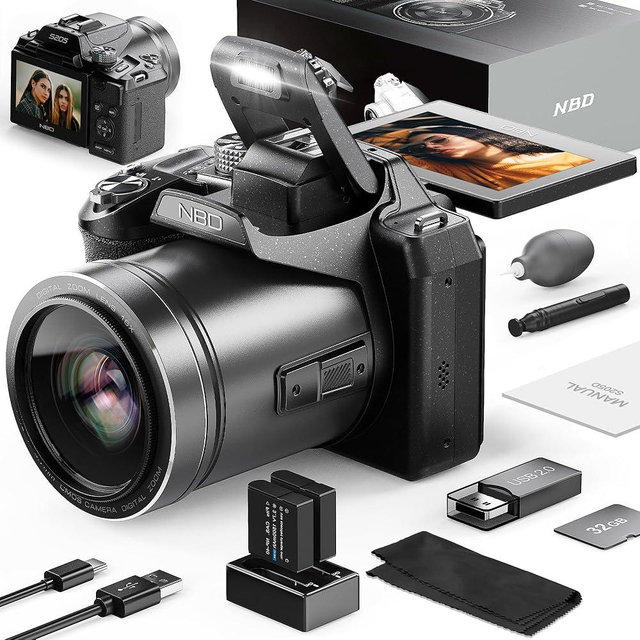 5K Digital Camera, 64MP Cameras for Photography & Video, Vlogging Camera for YouTube with 3” Flip Screen,16X Digital Zoom, WiFi & Autofocus,2 Batteries, 32GB TF Card