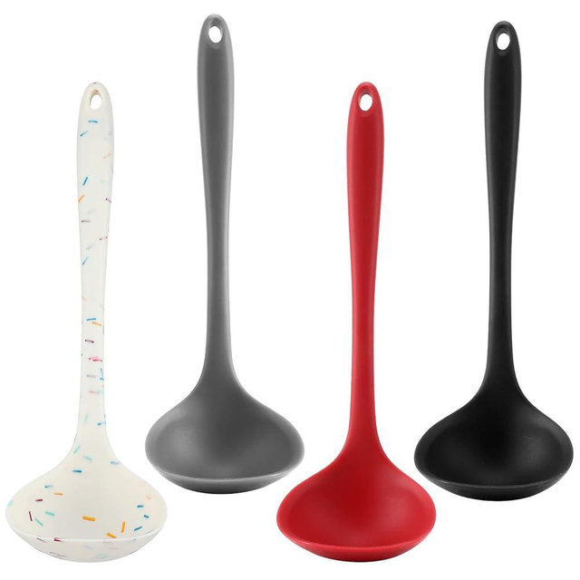 4 Pieces Silicone Ladles for Cooking - 4 Colors Middle Soup Ladle Spoon Heat Resistant Kitchen Ladle Spoons, Cooking and Serving Spoon for Soup Sauce Chili Gravy Salad Canning Pouring