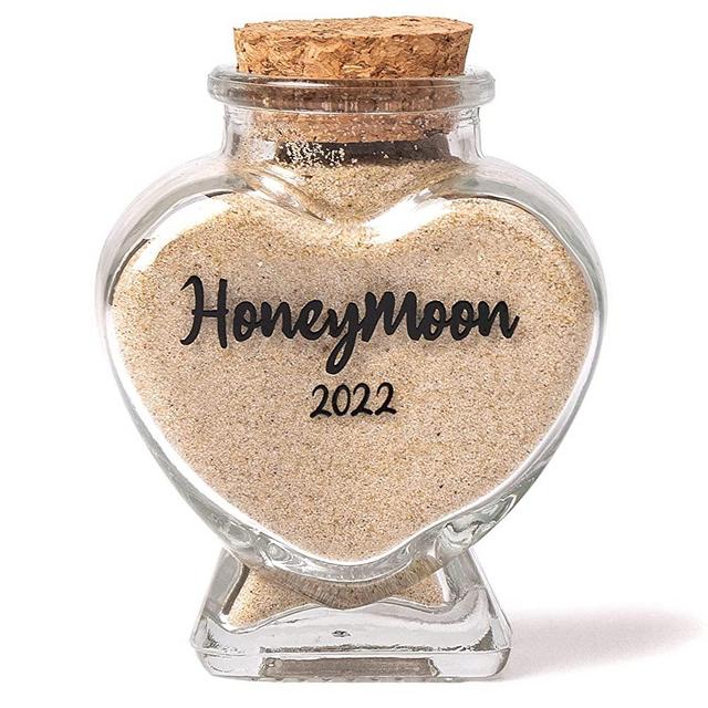 Honeymoon Sand Keepsake Jar 2022，Bridal Shower Gift, Wedding Gift, Engagement Gift, Honeymoon Gift, Travel Gift for Couples, Newlywed, Fiance(Gift Box Includes) - 40ml Glass - Heart Shape Card
