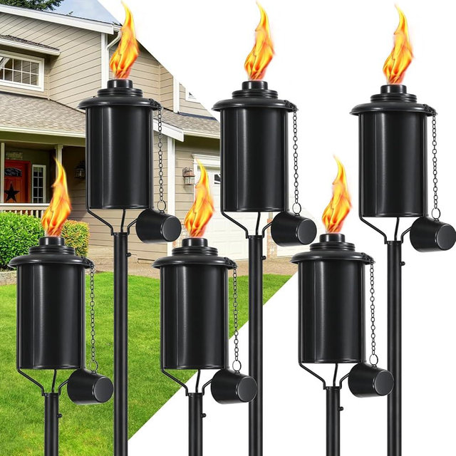 ZSMAIKU Home Garden Torches for Outside Set of 6, 16 Oz Outdoor Metal Torch Garden Torches for Outside 59 Inches, Citronella Torches Outdoor, Metal Torches for Party Patio Pathway