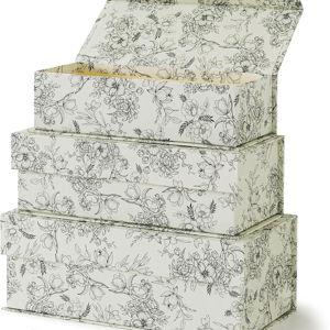 Soul & Lane Decorative Storage Boxes with Lids, Set of 3 Cardboard Boxes for Home Décor and Documents, Memory Organizers for Keepsakes with Magnetic Closure, Photo Storage, Elegant Floral