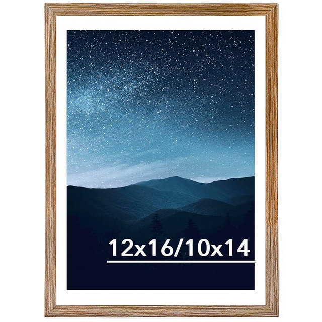 JCJMY 12x16 Picture Frame Rustic Brown with 10x14 Mat for 30 x 40cm Diamond Art Painting, Display Photo 10x14 with Mat or 12 x 16 Without Mat, Wall Hanging Large Frame with Durable Plexiglass, Rustic Brown