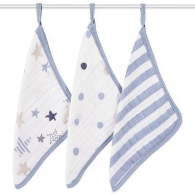 aden + anais® Rock Star 3-Pack Washcloth Set in Blue/White