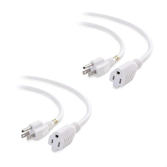 Cable Matters 2-Pack 16 AWG Heavy Duty Power Extension Cord 10 ft in White, UL Listed (Power Cord Extension / 3 Prong Extension Cords, NEMA 5-15P to NEMA 5-15R)