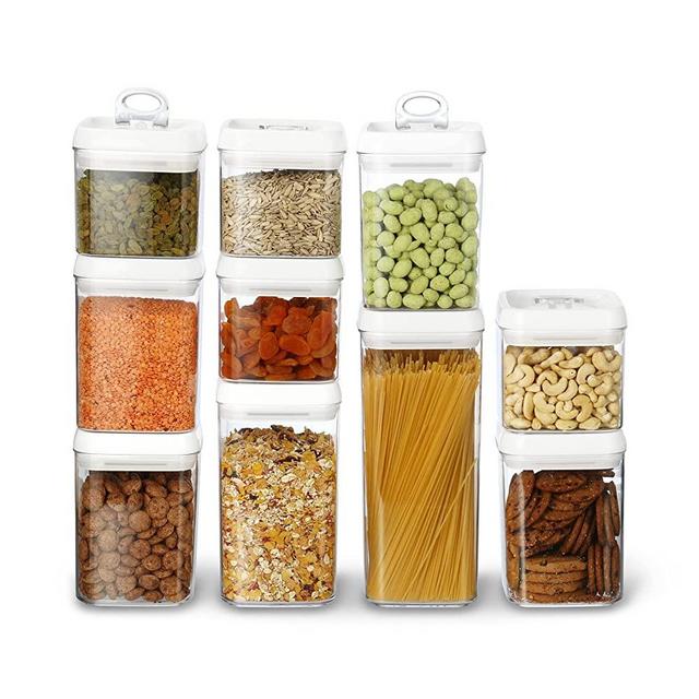 Felli Flip Tite LARGE Air Tight Food Storage Container with Easy Sealed Mechanism, Pantry Organizer Kitchen Organization Plastic Jar Canister Organizing Cereal Flour Rice(XL 10PC Varity Set, White)