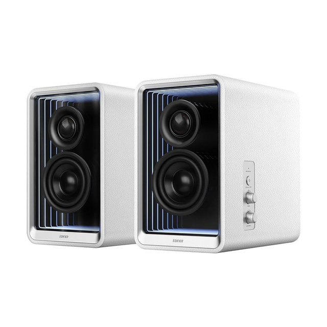 Edifier QR65 Desktop Active Monitor with 2.75" Long-Throw Aluminum Diaphragm mid-Low Drivers, Hi-Res Audio, Brilliant Light Effects, 70W Output Power Bluetooth Speakers with Stands - White