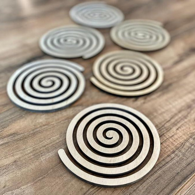 Laser Cut Birch Spiral Pattern Coasters (Set of 4 Coasters)