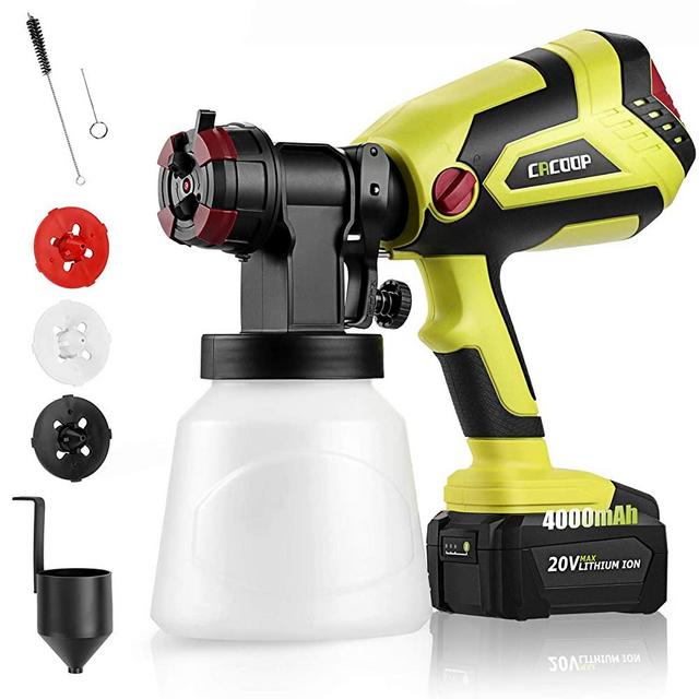 CACOOP Cordless Paint Sprayer Gun w/4.0Ah Battery and Fast Charger,1-Quart Container,550W Battery Powered HVLP Wireless Fogger Steam Gun for Fence Cabinet Furniture Ourdoor